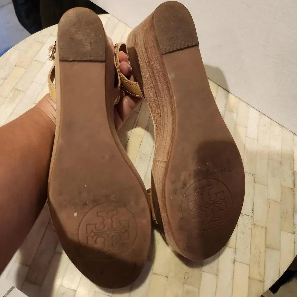 Tory Burch patent leather wedge sandals size 6.5